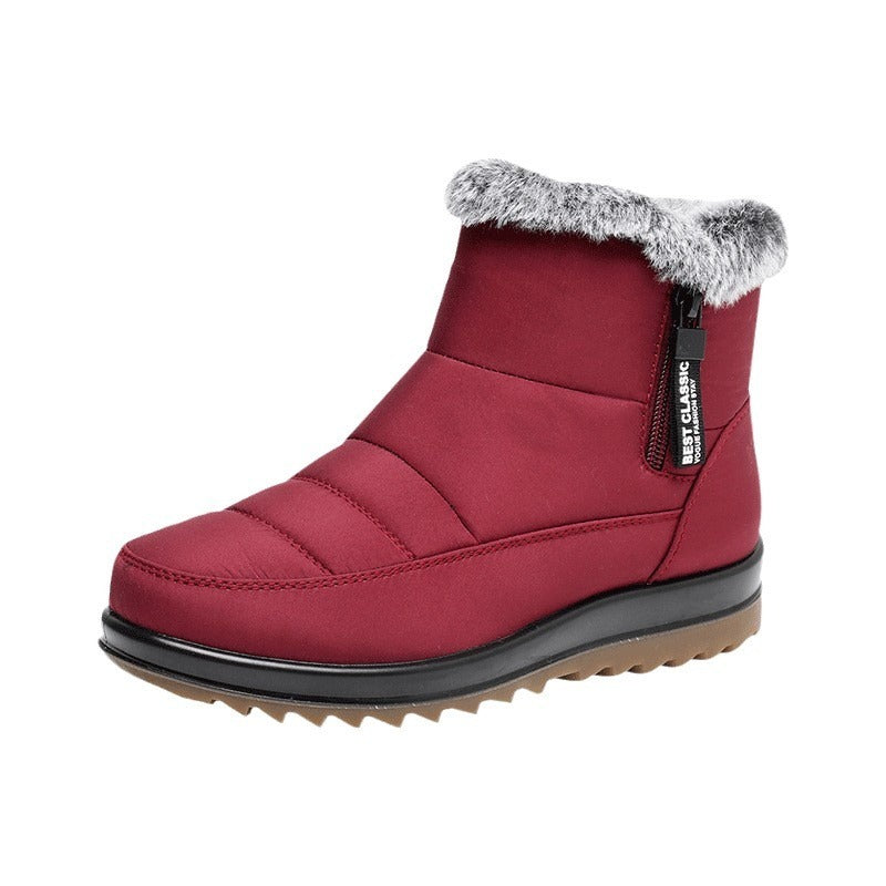 Winter Snow Boot With Side Zipper Fashion Warm Plush Ankle Boots Women's Fleece Short Shoes