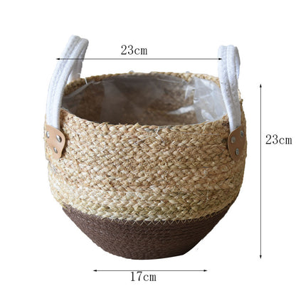 Fashion Straw Flowerpot Basket Dirty Clothes Hamper