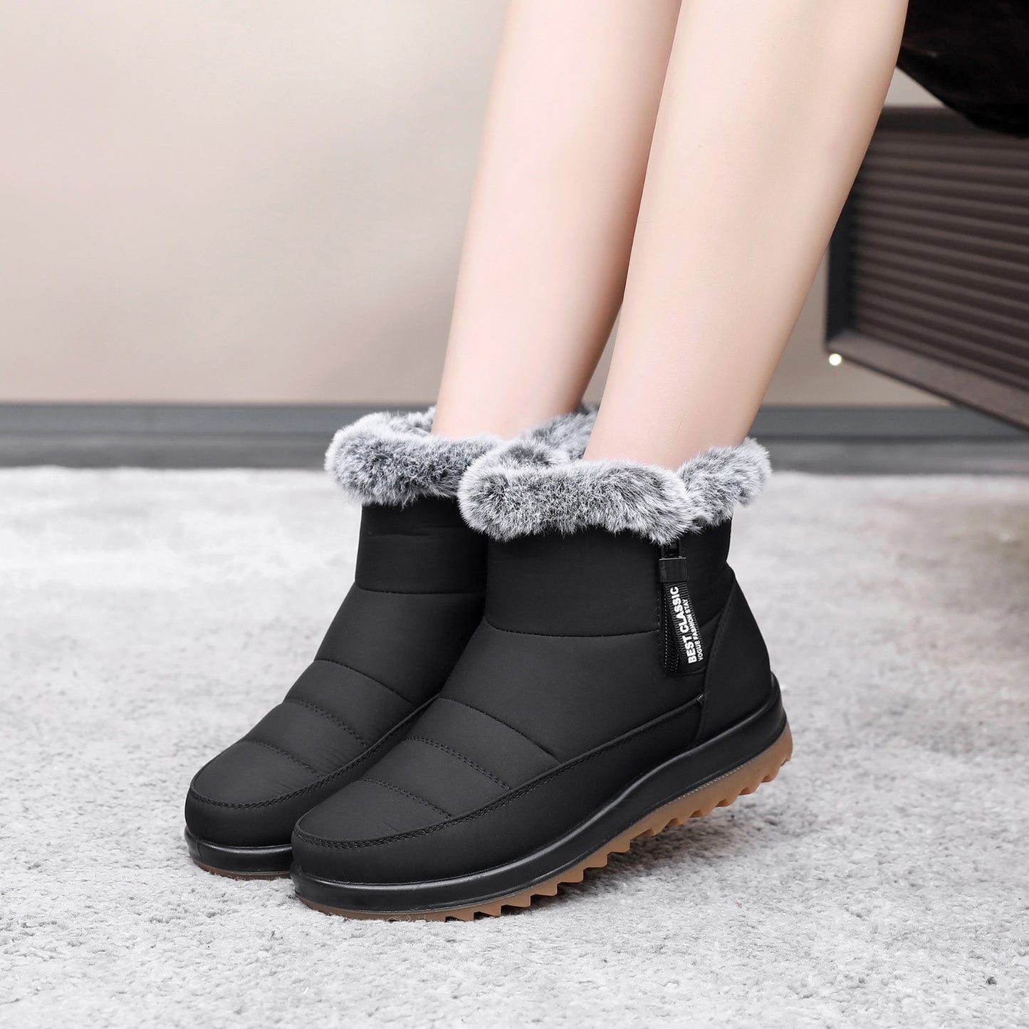 Winter Snow Boot With Side Zipper Fashion Warm Plush Ankle Boots Women's Fleece Short Shoes