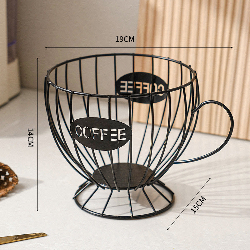 Desktop Nordic Style Coffee Capsule Storage Box Metal Office And Dormitory Large Capacity Basket Iron Art